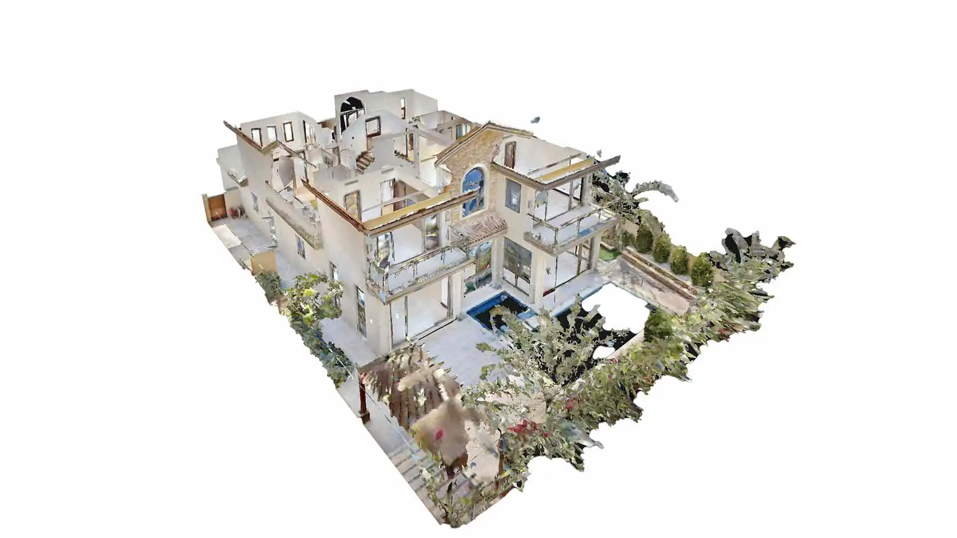 Get a bird's eye view of your dollhouse! Our 3D digital twin tech allows zooming in and out to see your space from any angle outside.